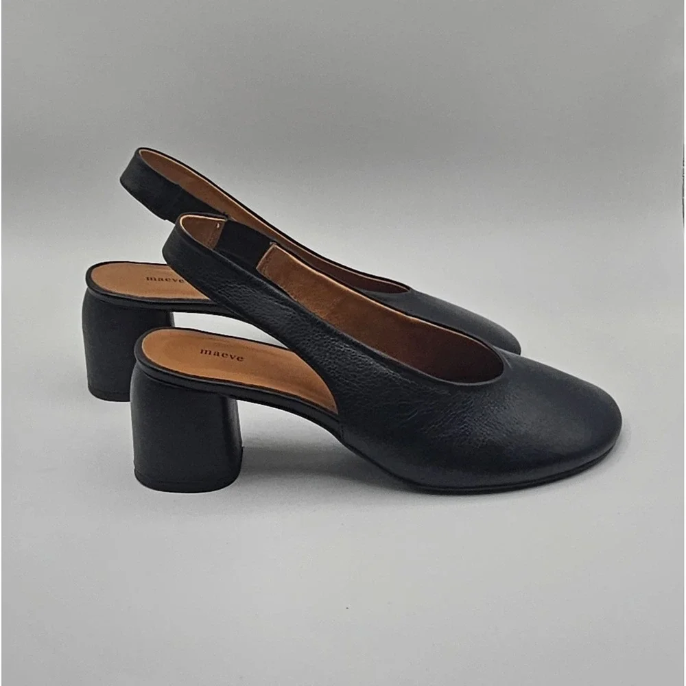 Maeve Glove Leather Slingback Heel Size 39 US 8 Black Round Toe Block Heel